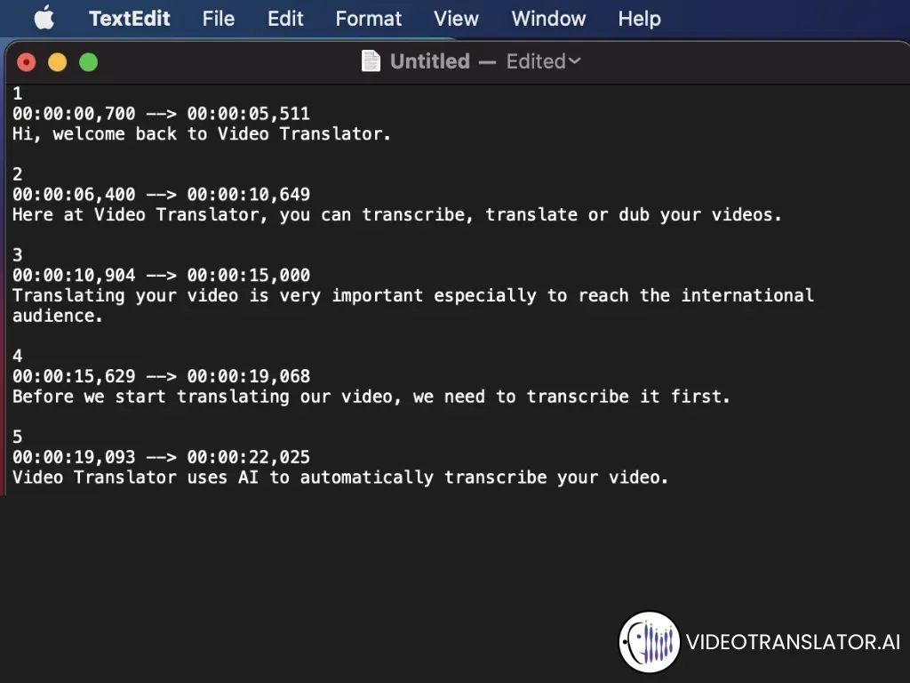 Creating your SRT file with TextEdit