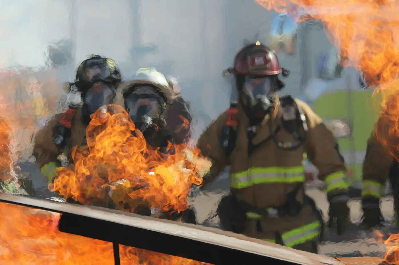 Firefighter putting down blazing fire