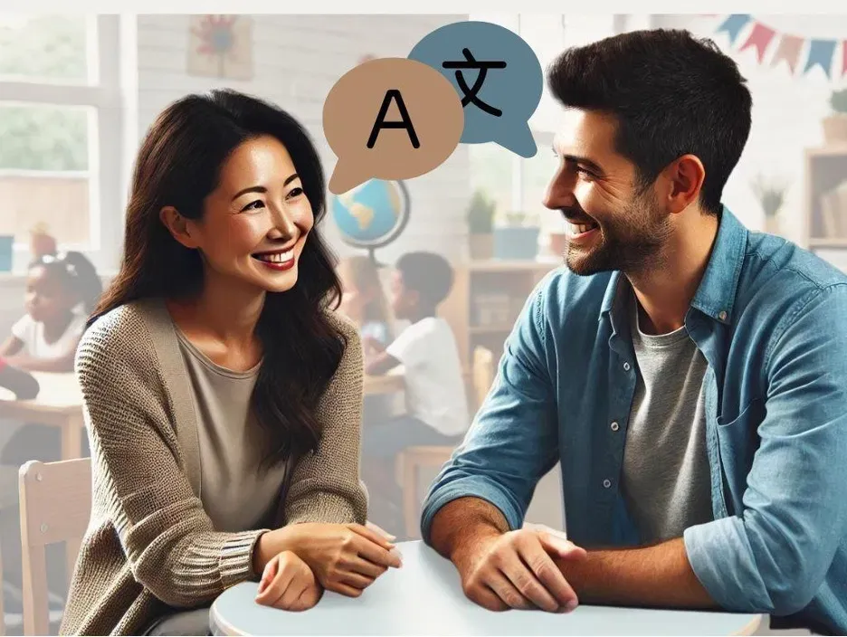 Multilingual conversation between parent and teacher - ai generated image