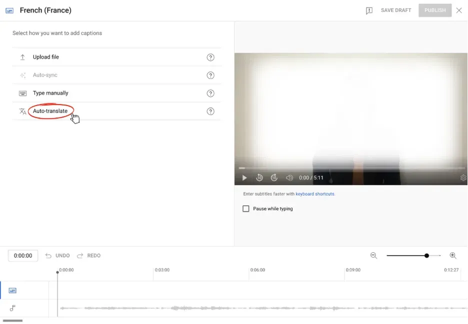 YouTube Studio - Translate subtitle