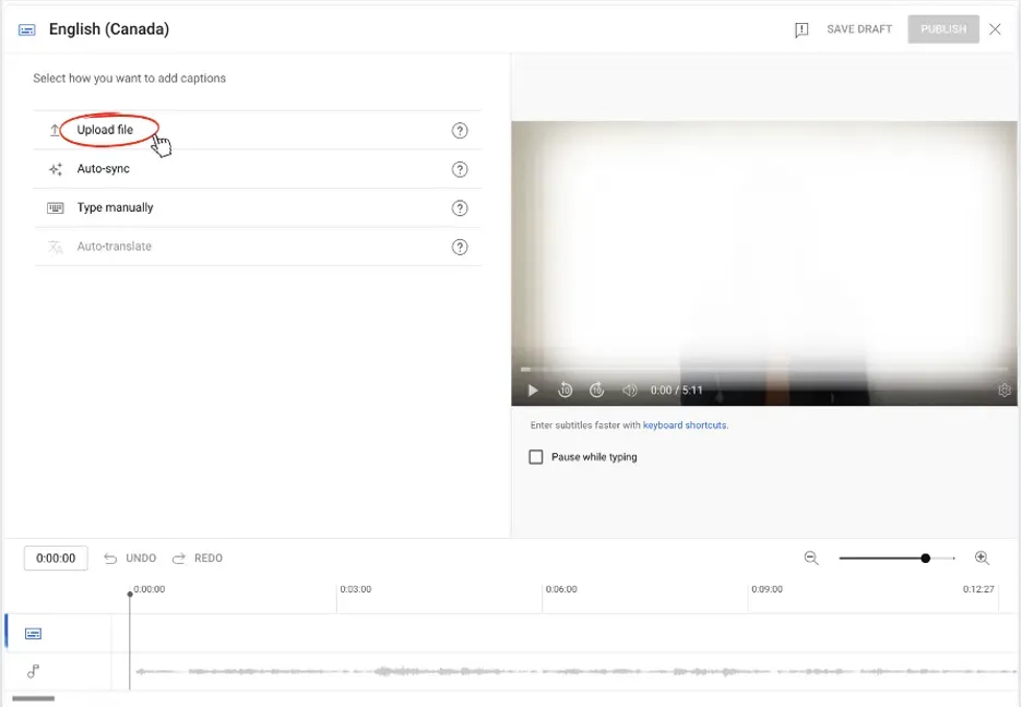 YouTube Studio - upload subtitle