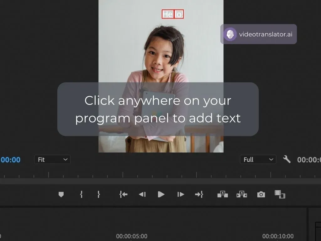 Click on your program panel and start typing to add text in premiere pro