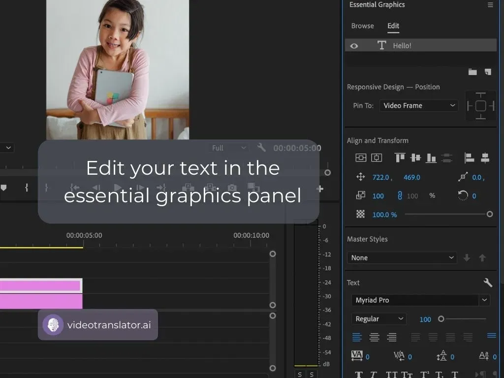Edit your text in essential graphics