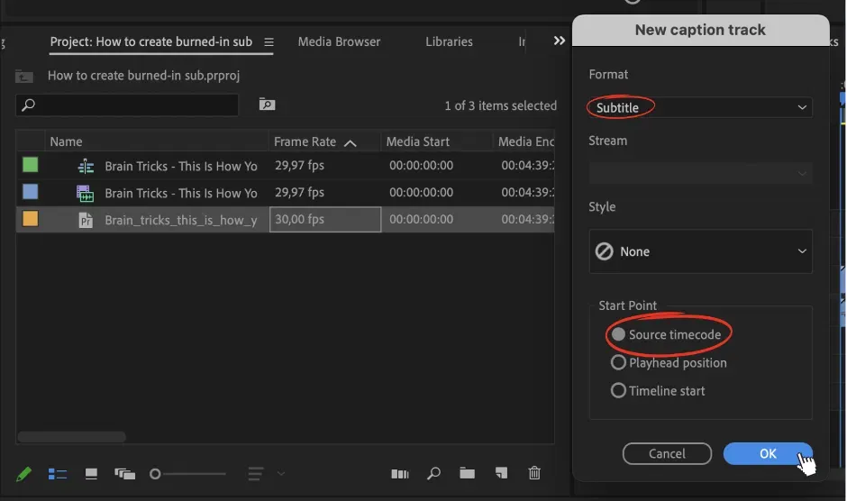 drag srt - adobe premiere pro 2024