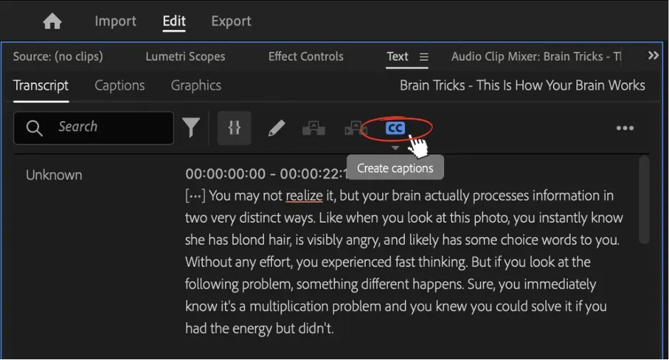 create caption - adobe premiere pro 2024