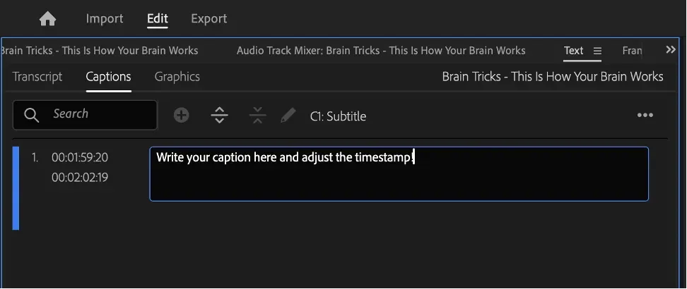 write caption - adobe premiere pro 2024