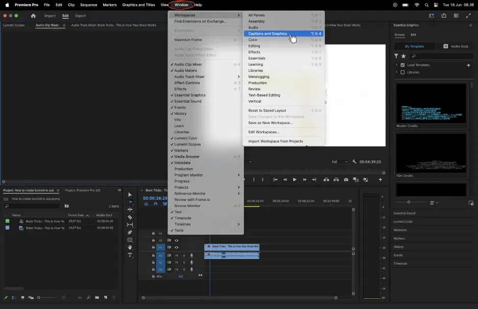 Adding manual subtitle on premiere pro