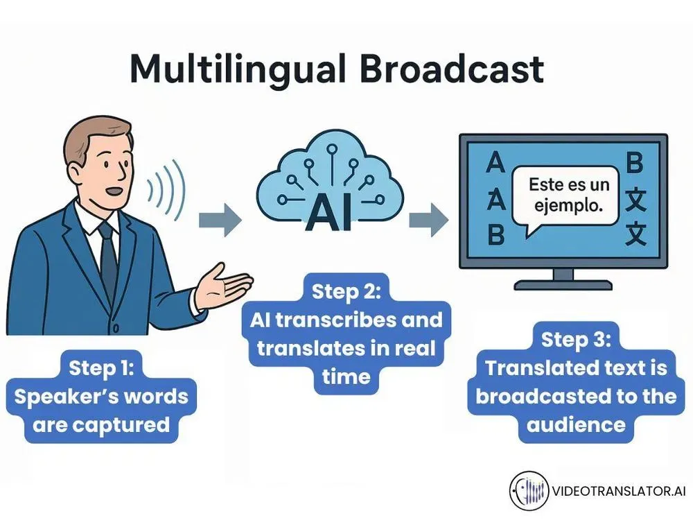 AI powered multilingual broadcast process