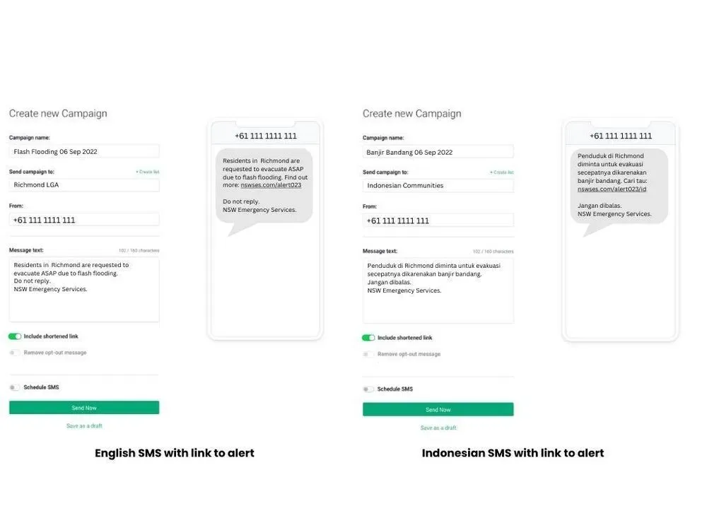In development, what Trusted Lingo’s interface will look like for triggering SMS notifications at scale.